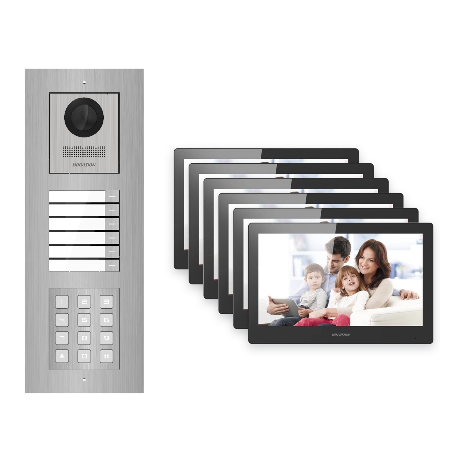 Hikvision PoE Video-Türsprechanlage 6-Familienhaus – Komplett-Set mit Zahlencode, DS-KH8520-WTE1, Unterputz Hikvision PoE Video-Türsprechanlage 6-Familienhaus – Komplett-Set mit Zahlencode, DS-KH8520-WTE1, Unterputz – Türstation und Innenstation