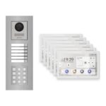 Hikvision PoE Video-Türsprechanlage 6-Familienhaus – Komplett-Set mit Zahlencode, DS-KH9510-WTE1(B), Unterputz – Türstation und Innenstation