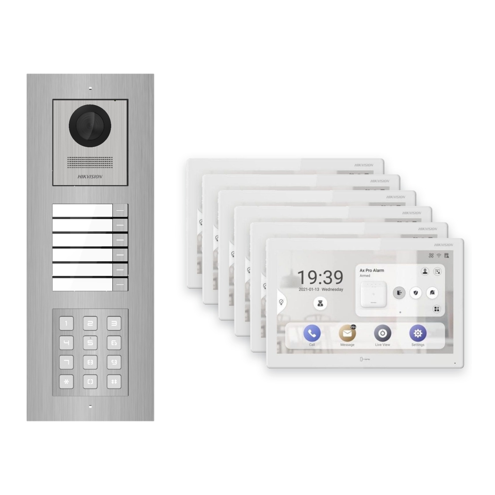 Hikvision PoE Video-Türsprechanlage 6-Familienhaus – Komplett-Set mit Zahlencode, DS-KH9510-WTE1(B), Unterputz Hikvision PoE Video-Türsprechanlage 6-Familienhaus – Komplett-Set mit Zahlencode, DS-KH9510-WTE1(B), Unterputz – Türstation und Innenstation