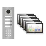 Hikvision PoE Video-Türsprechanlage 7-Familienhaus – Komplett-Set mit Zahlencode, DS-KH6350-WTE1, Unterputz – Türstation und Innenstation