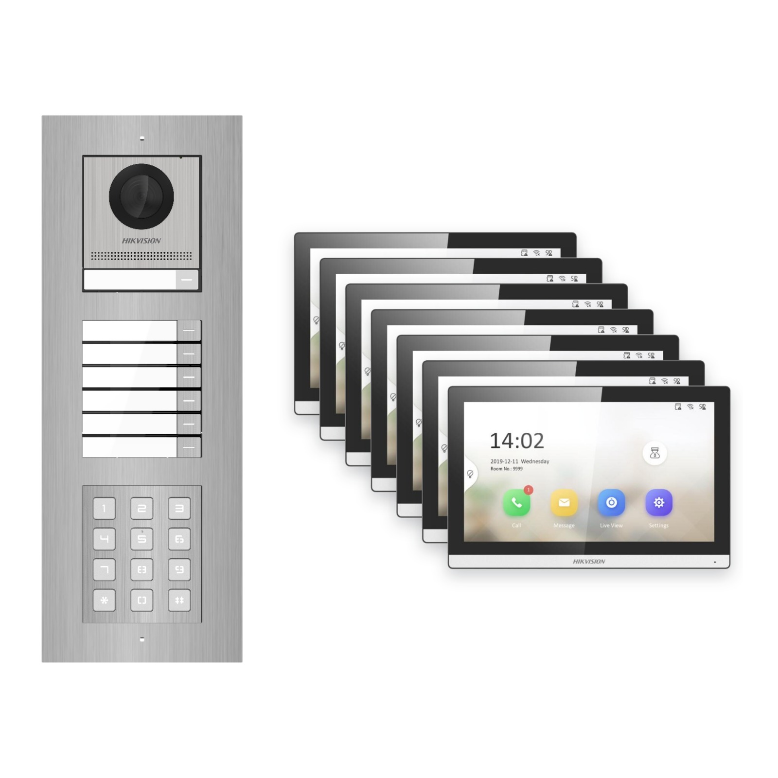 Hikvision PoE Video-Türsprechanlage 7-Familienhaus – Komplett-Set mit Zahlencode, DS-KH6350-WTE1, Unterputz Hikvision PoE Video-Türsprechanlage 7-Familienhaus – Komplett-Set mit Zahlencode, DS-KH6350-WTE1, Unterputz – Türstation und Innenstation