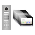 Hikvision PoE Video-Türsprechanlage 7-Familienhaus – Komplett-Set mit Zahlencode, DS-KH8381-WTE1, Unterputz – Türstation und Innenstation