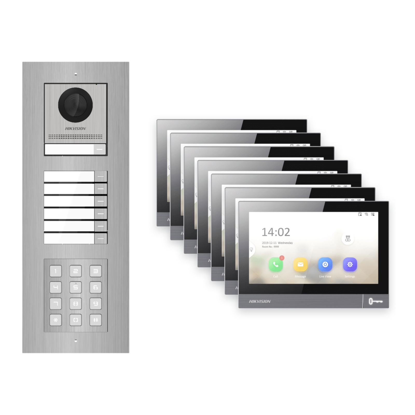 Hikvision PoE Video-Türsprechanlage 7-Familienhaus – Komplett-Set mit Zahlencode, DS-KH8381-WTE1, Unterputz Hikvision PoE Video-Türsprechanlage 7-Familienhaus – Komplett-Set mit Zahlencode, DS-KH8381-WTE1, Unterputz – Türstation und Innenstation