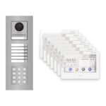 Hikvision PoE Video-Türsprechanlage 7-Familienhaus – Komplett-Set mit Zahlencode, DS-KH9310-WTE1(B), Unterputz – Türstation und Innenstation