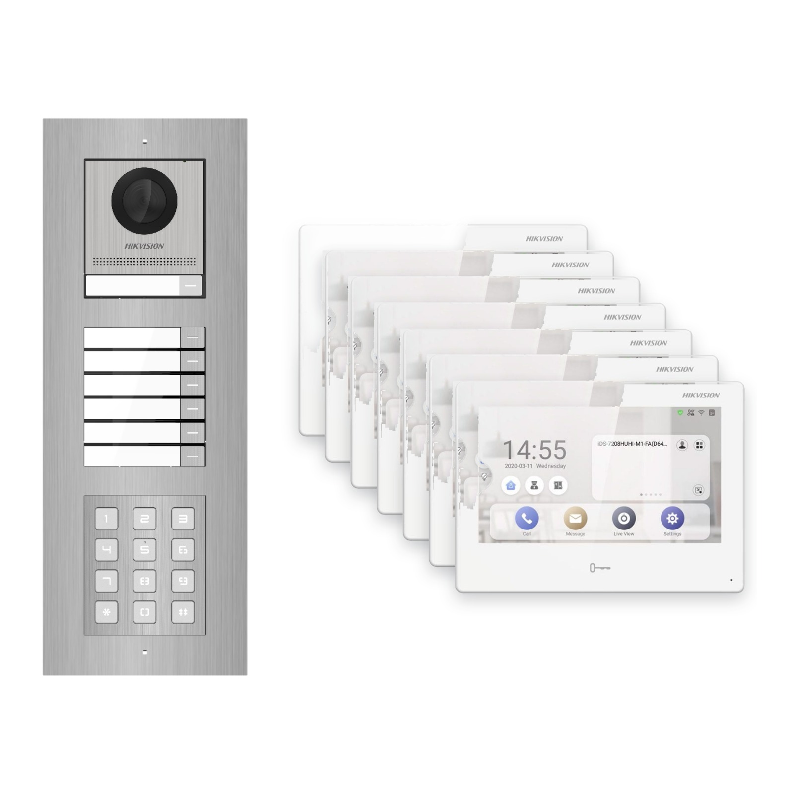 Hikvision PoE Video-Türsprechanlage 7-Familienhaus – Komplett-Set mit Zahlencode, DS-KH9310-WTE1(B), Unterputz Hikvision PoE Video-Türsprechanlage 7-Familienhaus – Komplett-Set mit Zahlencode, DS-KH9310-WTE1(B), Unterputz – Türstation und Innenstation
