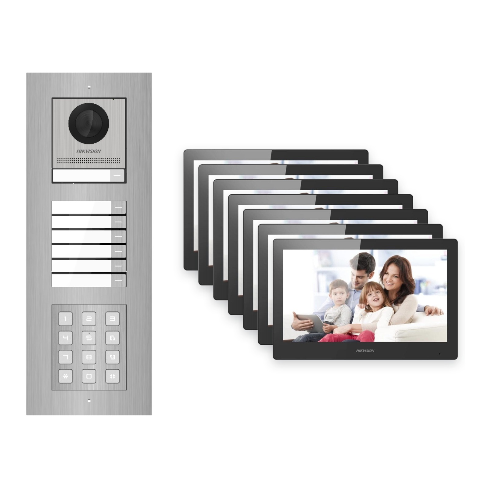 Hikvision PoE Video-Türsprechanlage 7-Familienhaus – Komplett-Set mit Zahlencode, DS-KH8520-WTE1, Unterputz Hikvision PoE Video-Türsprechanlage 7-Familienhaus – Komplett-Set mit Zahlencode, DS-KH8520-WTE1, Unterputz – Türstation und Innenstation