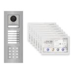 Hikvision PoE Video-Türsprechanlage 7-Familienhaus – Komplett-Set mit Zahlencode, DS-KH9510-WTE1(B), Unterputz – Türstation und Innenstation