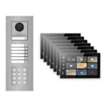 Hikvision PoE Video-Türsprechanlage 7-Familienhaus – Komplett-Set mit Zahlencode, DS-KH9570-WTE1/S, Unterputz – Türstation und Innenstation