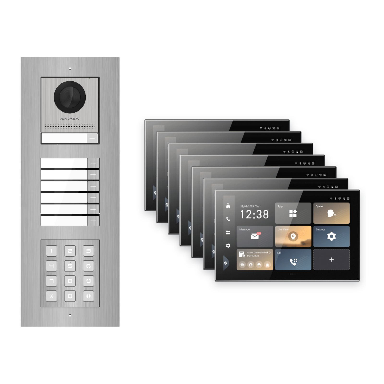 Hikvision PoE Video-Türsprechanlage 7-Familienhaus – Komplett-Set mit Zahlencode, DS-KH9570-WTE1/S, Unterputz Hikvision PoE Video-Türsprechanlage 7-Familienhaus – Komplett-Set mit Zahlencode, DS-KH9570-WTE1/S, Unterputz – Türstation und Innenstation