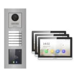 Hikvision PoE Video-Türsprechanlage 3-Familienhaus – Komplett-Set mit Touch-Display, DS-KH6350-WTE1, Unterputz – Türstation und Innenstation