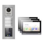 Hikvision PoE Video-Türsprechanlage 3-Familienhaus – Komplett-Set mit Touch-Display, DS-KH8381-WTE1, Unterputz – Türstation und Innenstation