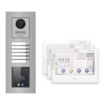 Hikvision PoE Video-Türsprechanlage 3-Familienhaus – Komplett-Set mit Touch-Display, DS-KH9310-WTE1(B), Unterputz – Türstation und Innenstation
