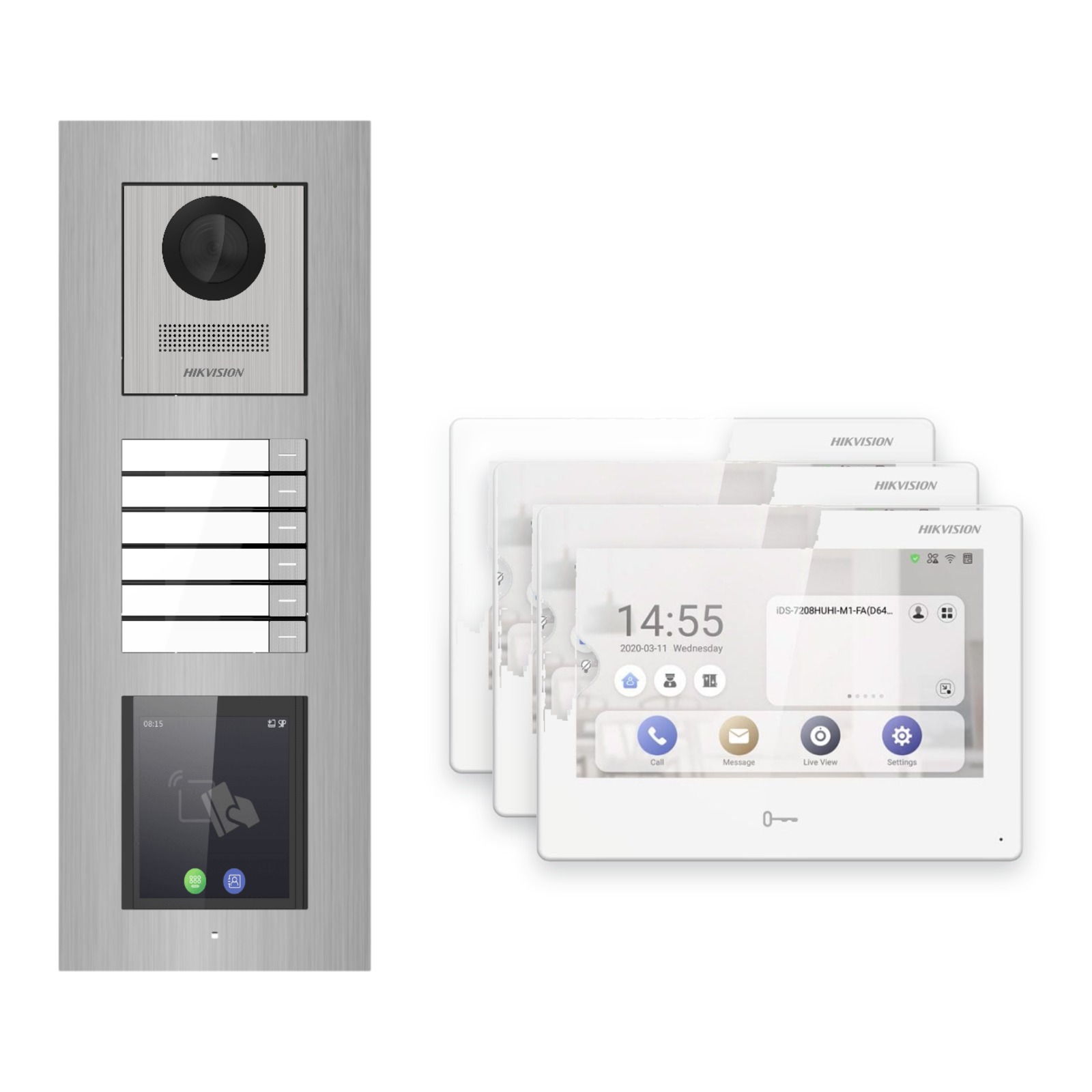 Hikvision PoE Video-Türsprechanlage 3-Familienhaus – Komplett-Set mit Touch-Display, DS-KH9310-WTE1(B), Unterputz Hikvision PoE Video-Türsprechanlage 3-Familienhaus – Komplett-Set mit Touch-Display, DS-KH9310-WTE1(B), Unterputz – Türstation und Innenstation