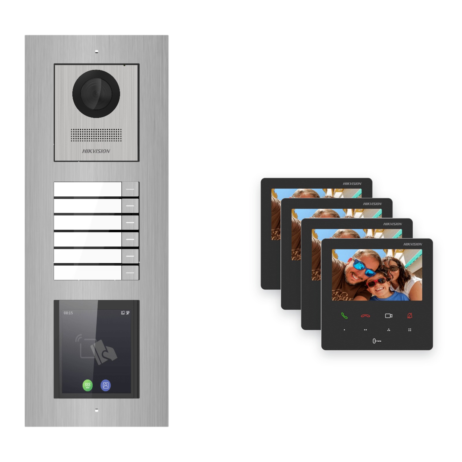 Hikvision PoE Video-Türsprechanlage 4-Familienhaus – Komplett-Set mit Touch-Display, DS-KH6110-WE1, Unterputz Hikvision PoE Video-Türsprechanlage 4-Familienhaus – Komplett-Set mit Touch-Display, DS-KH6110-WE1, Unterputz – Türstation und Innenstation