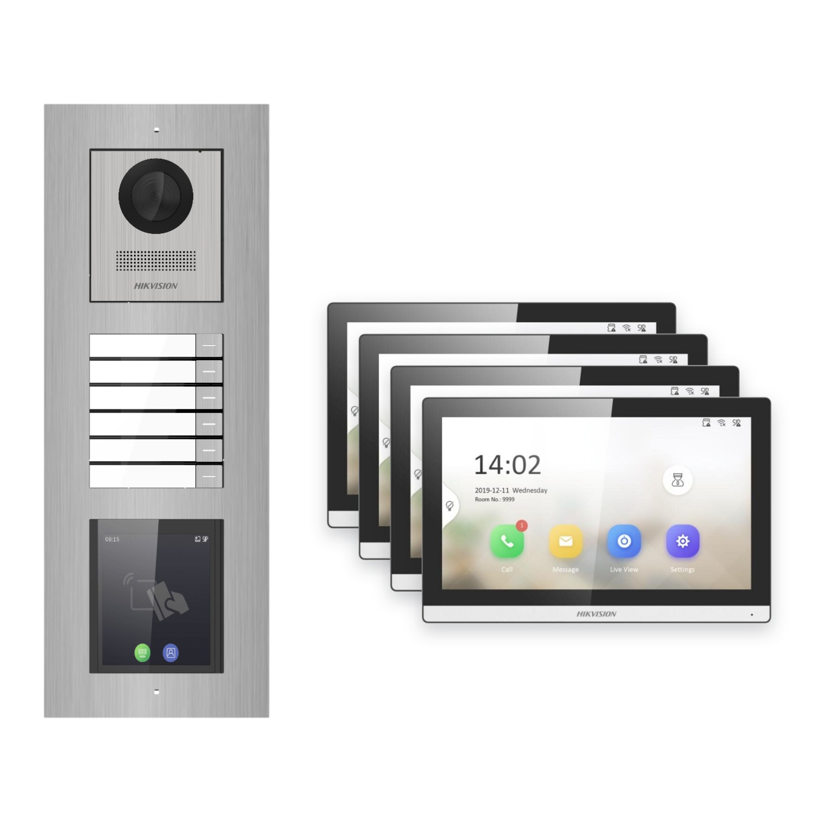 Hikvision PoE Video-Türsprechanlage 4-Familienhaus – Komplett-Set mit Touch-Display, DS-KH6350-WTE1, Unterputz Hikvision PoE Video-Türsprechanlage 4-Familienhaus – Komplett-Set mit Touch-Display, DS-KH6350-WTE1, Unterputz – Türstation und Innenstation