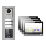 Hikvision PoE Video-Türsprechanlage 4-Familienhaus – Komplett-Set mit Touch-Display, DS-KH8381-WTE1, Unterputz – Türstation und Innenstation