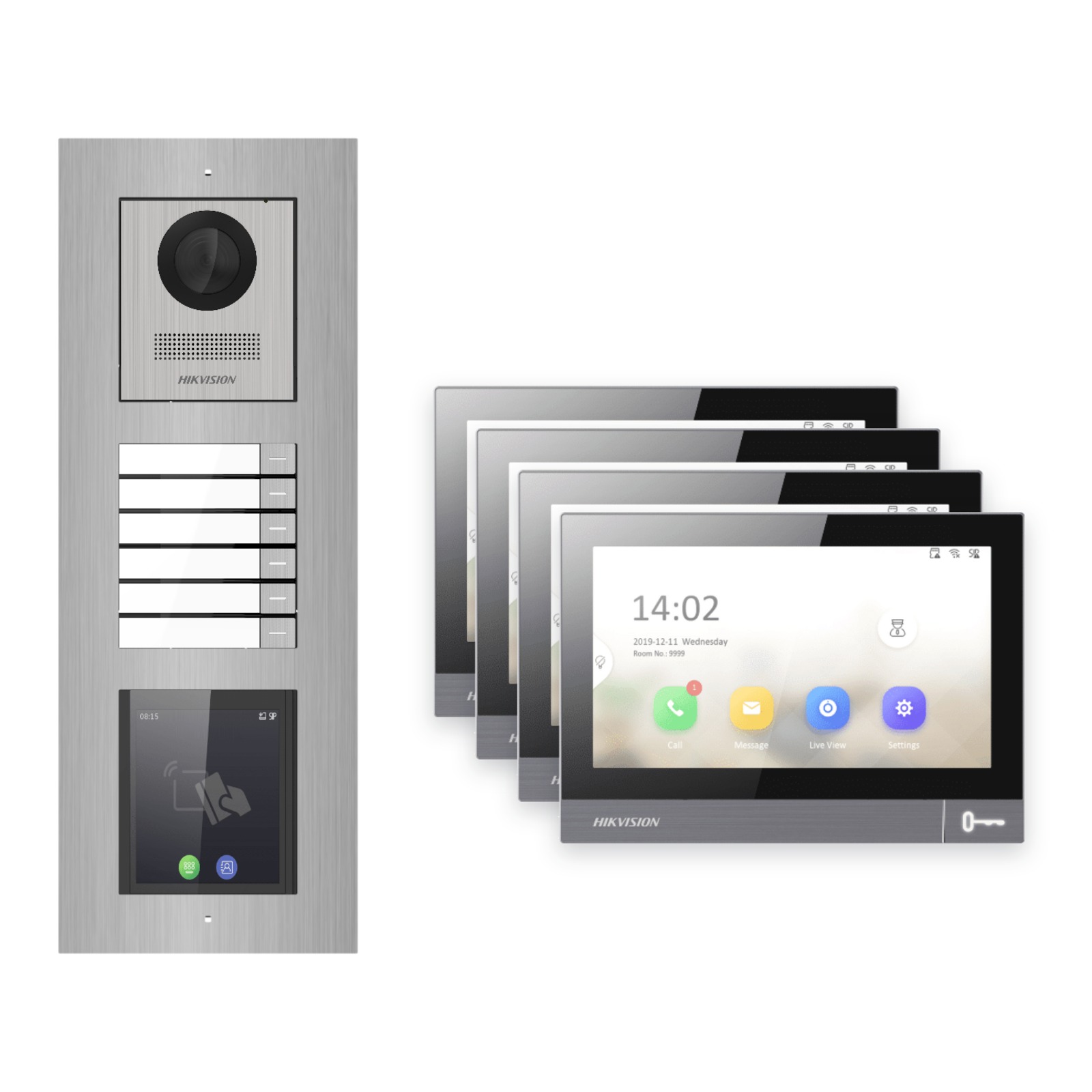 Hikvision PoE Video-Türsprechanlage 4-Familienhaus – Komplett-Set mit Touch-Display, DS-KH8381-WTE1, Unterputz Hikvision PoE Video-Türsprechanlage 4-Familienhaus – Komplett-Set mit Touch-Display, DS-KH8381-WTE1, Unterputz – Türstation und Innenstation