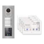 Hikvision PoE Video-Türsprechanlage 4-Familienhaus – Komplett-Set mit Touch-Display, DS-KH9310-WTE1(B), Unterputz – Türstation und Innenstation