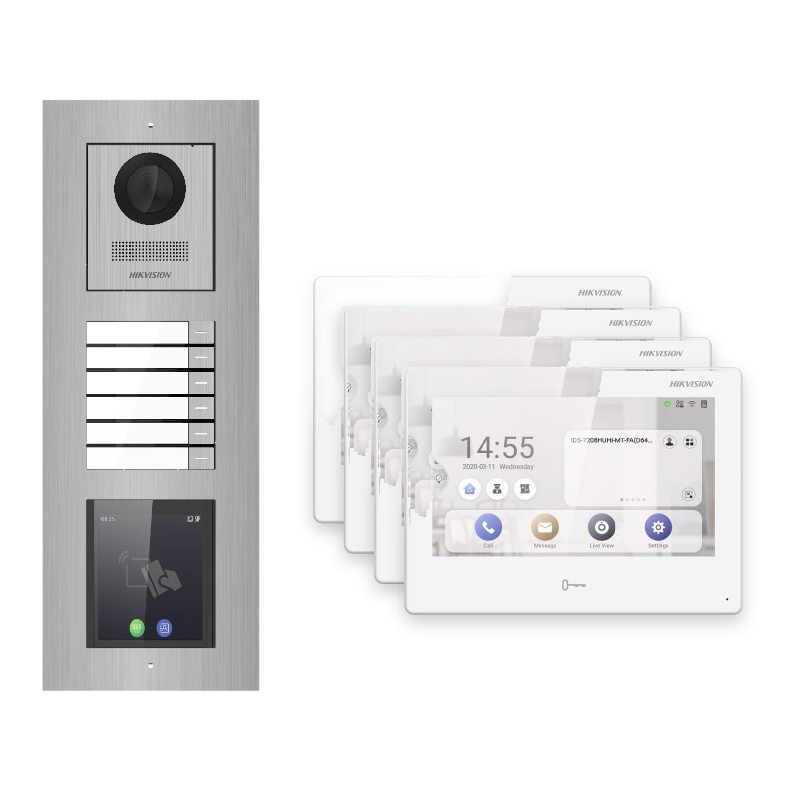 Hikvision PoE Video-Türsprechanlage 4-Familienhaus – Komplett-Set mit Touch-Display, DS-KH9310-WTE1(B), Unterputz Hikvision PoE Video-Türsprechanlage 4-Familienhaus – Komplett-Set mit Touch-Display, DS-KH9310-WTE1(B), Unterputz – Türstation und Innenstation