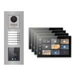 Hikvision PoE Video-Türsprechanlage 4-Familienhaus – Komplett-Set mit Touch-Display, DS-KH9570-WTE1/S, Unterputz – Türstation und Innenstation
