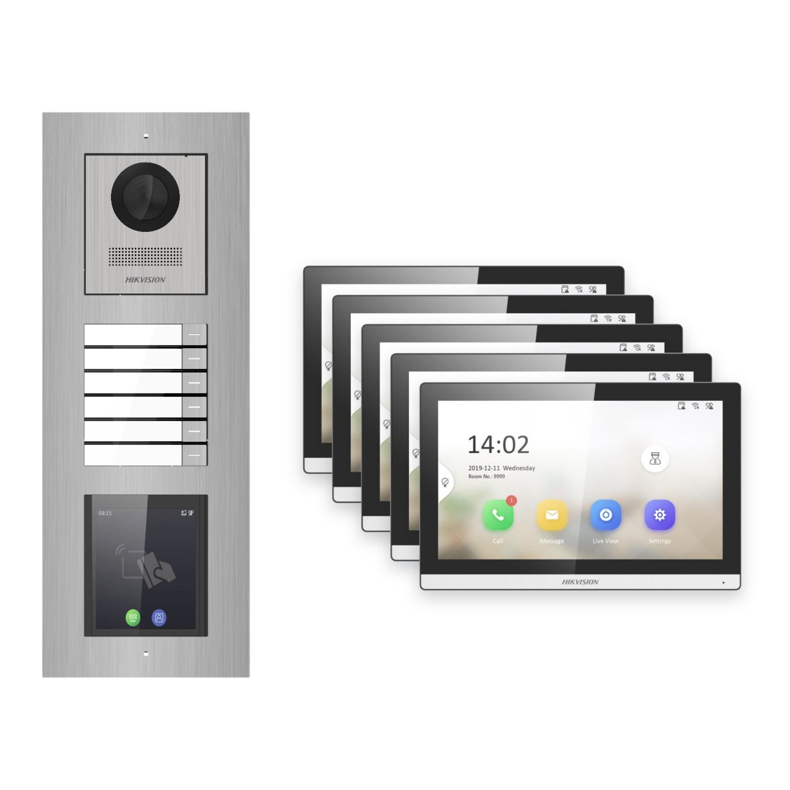 Hikvision PoE Video-Türsprechanlage 5-Familienhaus – Komplett-Set mit Touch-Display, DS-KH6350-WTE1, Unterputz Hikvision PoE Video-Türsprechanlage 5-Familienhaus – Komplett-Set mit Touch-Display, DS-KH6350-WTE1, Unterputz – Türstation und Innenstation