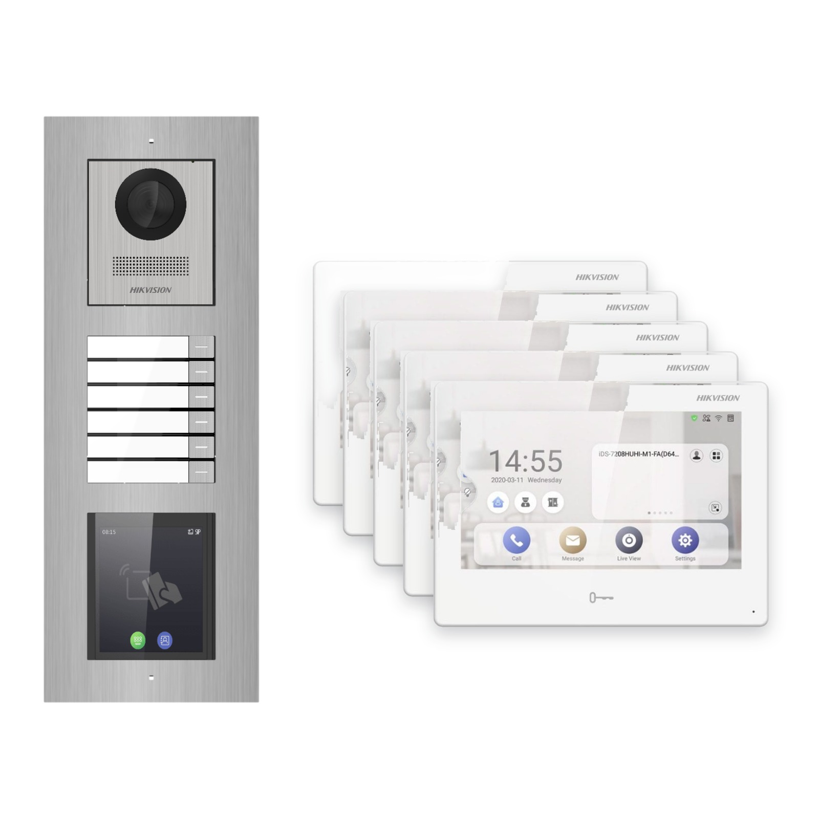 Hikvision PoE Video-Türsprechanlage 5-Familienhaus – Komplett-Set mit Touch-Display, DS-KH9310-WTE1(B), Unterputz Hikvision PoE Video-Türsprechanlage 5-Familienhaus – Komplett-Set mit Touch-Display, DS-KH9310-WTE1(B), Unterputz – Türstation und Innenstation