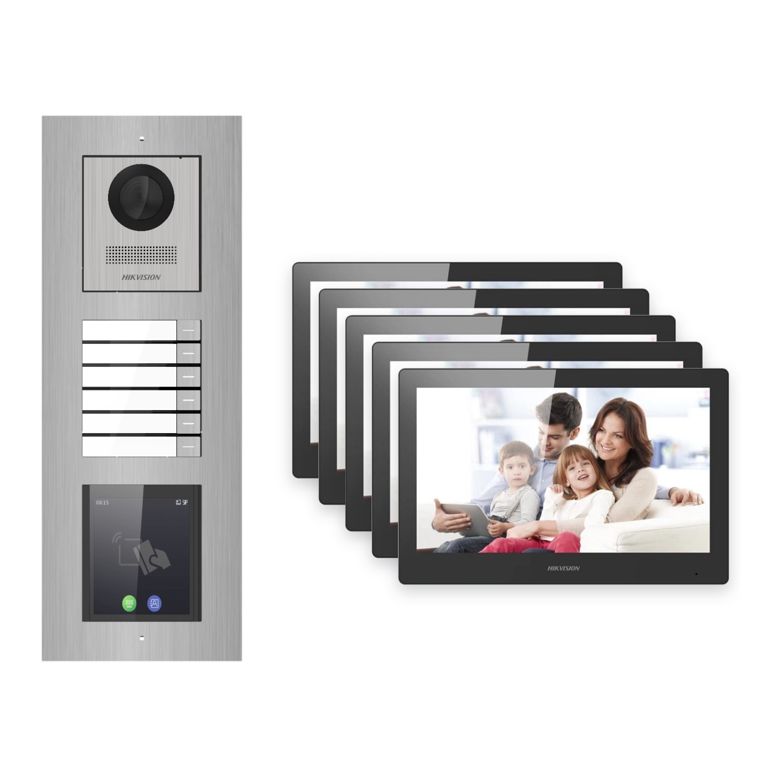 Hikvision PoE Video-Türsprechanlage 5-Familienhaus – Komplett-Set mit Touch-Display, DS-KH8520-WTE1, Unterputz Hikvision PoE Video-Türsprechanlage 5-Familienhaus – Komplett-Set mit Touch-Display, DS-KH8520-WTE1, Unterputz – Türstation und Innenstation