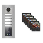 Hikvision PoE Video-Türsprechanlage 7-Familienhaus – Komplett-Set mit Touch-Display, DS-KH6110-WE1, Unterputz – Türstation und Innenstation