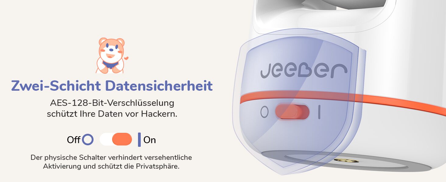 AES-128-Bit-Verschluesselung und physischer Ein-Aus-Schalter an der jeeber Kamera