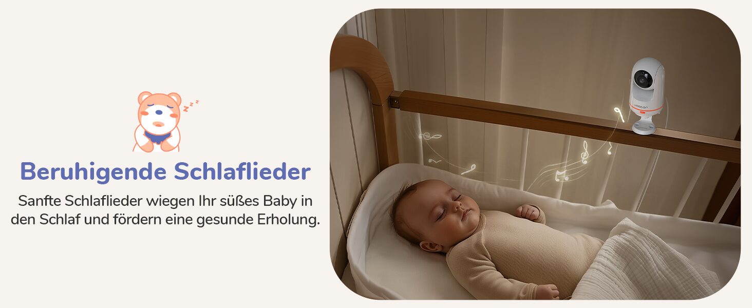 Die jeeber Kamera spielt sanfte Schlaflieder am Beistellbett des Babys