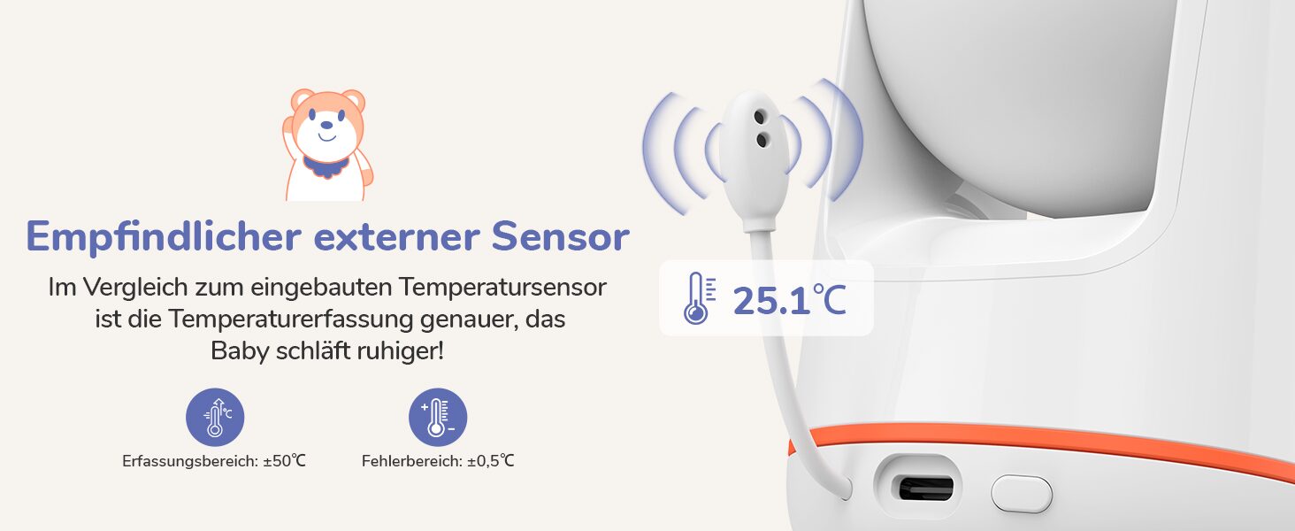 Externer Temperatursensor am Kabel, Erfassungsbereich plusminus 50 Grad, Fehler plusminus 0,5 Grad