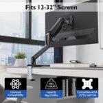Monitorarm am Schreibtisch mit Angaben 13 bis 32 Zoll, 9 kg Tragkraft und VESA 75x75 sowie 100x100