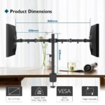 Massangaben: Gesamtbreite 860 mm, Armreichweite 430 mm, Hoehe 430 mm, fuer 13 bis 27 Zoll und 10 kg pro Arm