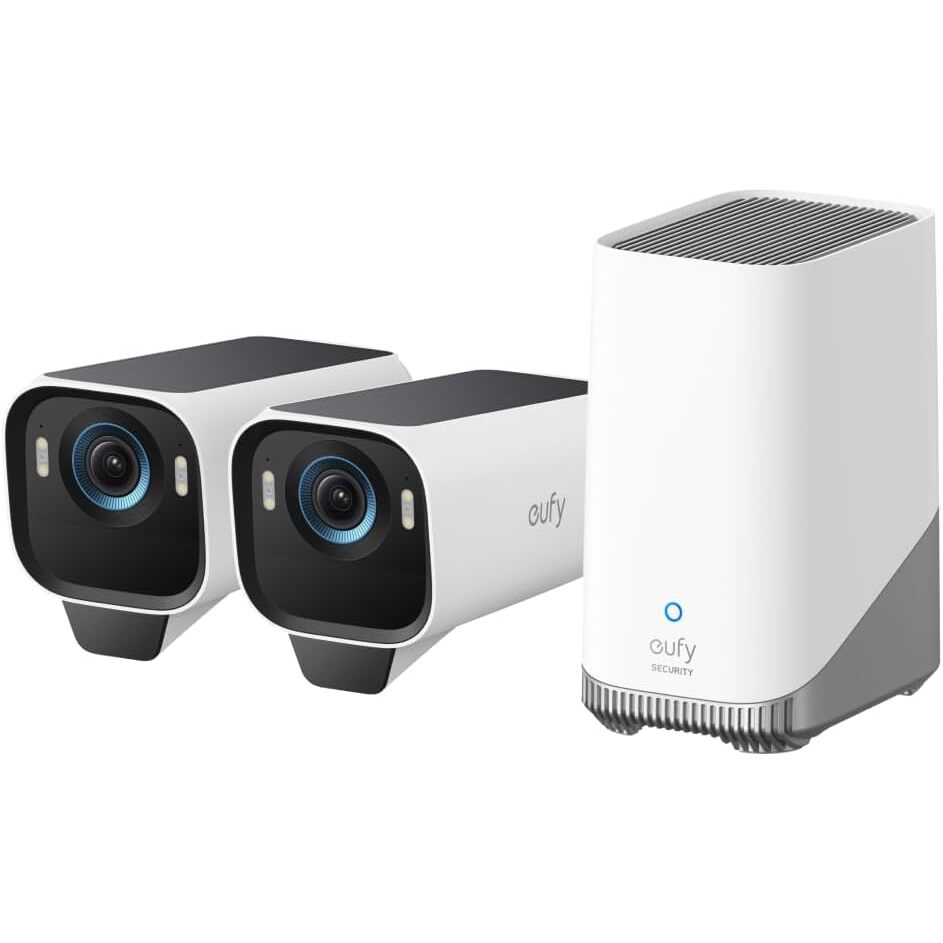 eufyCam S3 Pro 2er-Set – 4K Akku-Überwachungskameras mit Solar und HomeBase S380 – Ansicht 1 eufyCam S3 Pro 4K Akku-Überwachungskamera mit Solarpanel