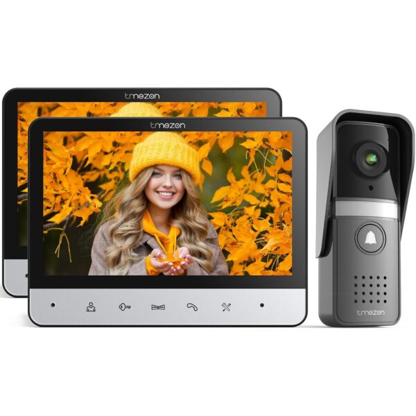 TMEZON Video-Türsprechanlage 4-Draht mit zwei 7-Zoll-Monitoren