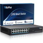 GiGaPlus S25-1600 Netzwerk-Switch im schwarzen Metallgehäuse mit 16 RJ45-Anschlüssen in einer Reihe an der Frontseite.