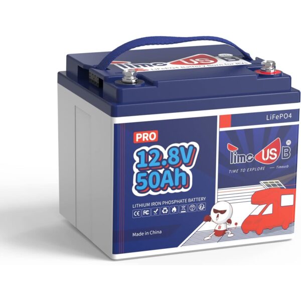 Timeusb 12V 50Ah LiFePO4-Akku mit M8-Anschluss