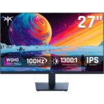 KTC H27D9: schwarzer 27-Zoll-Monitor mit schmalem Rahmen auf dem mitgelieferten Standfuss, Frontansicht.
