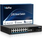 GiGaPlus S25-1602 Netzwerk-Switch im schwarzen Metallgehäuse mit sechzehn 2.5G-RJ45-Ports und zwei 10G-SFP+-Steckplätzen.
