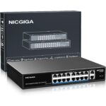 NICGIGA GS1620P PoE-Switch im 19-Zoll-Metallgehäuse mit 16 PoE-Ports und zwei Gigabit-Uplinks.