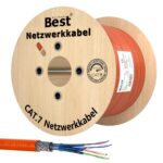CAT-7-Verlegekabel S/FTP mit PiMF-Schirmung als 500-Meter-Ring für die feste Netzwerkverkabelung im Gebäude.