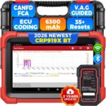 LAUNCH X431 CRP919X BT Diagnosetablet mit 7-Zoll-Display und DBSCar-VII-Bluetooth-Stecker.