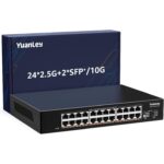 YuanLey YS25-2402-N Netzwerk-Switch mit 24 RJ45-Anschlüssen für 2,5 Gbit/s und zwei SFP+-Steckplätzen im schwarzen Metallgehäuse