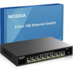 NICGIGA S100-0800T Netzwerk-Switch mit acht 10-Gbit/s-RJ45-Ports im schwarzen Metallgehäuse für die 19-Zoll-Montage