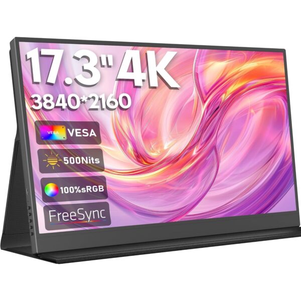 HONGO tragbarer 4K-Monitor mit 17,3 Zoll Display und magnetischer Schutzhülle als Aufsteller