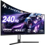 Amzfast AMZG34C5Q Pro 34-Zoll-Ultrawide-Monitor, 1500R gebogen, auf höhenverstellbarem Standfuss