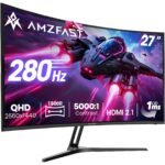 Amzfast AMZG27C1Q Pro 27-Zoll-Curved-Monitor mit 1500R Krümmung auf Metallständer