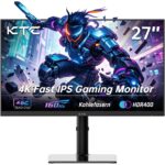 KTC U27T6 27-Zoll-4K-Monitor mit schmalem Rahmen auf Standfuss, Rückseite in Kohlefaseroptik