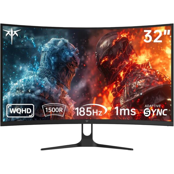KTC H32S5 32-Zoll-Curved-Monitor mit 1500R Krümmung, Frontansicht auf Standfuss