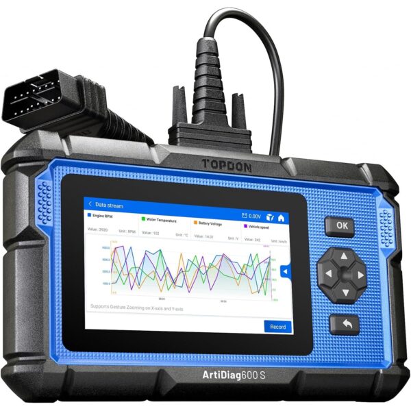 TOPDON AD600S OBD2-Diagnosegerät mit 5-Zoll-Touchscreen und OBD-Anschlusskabel